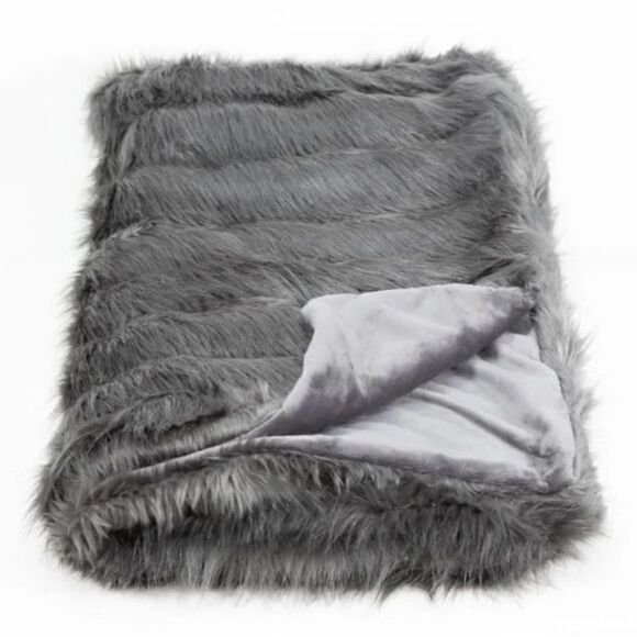 AVIVA STANOFF Smoky Pearl Faux Fur Throw 50X70” in Grey Color